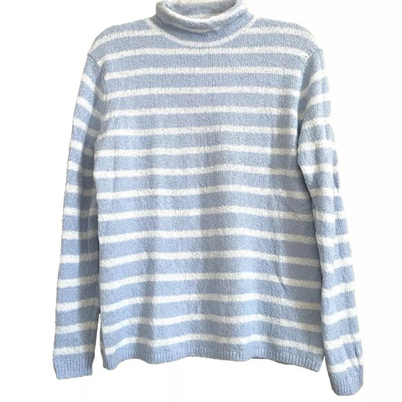 J. Crew Cozy Rollneck Pullover Sweater in Blue Stripe Size Small Comfy - Picture 2 of 8